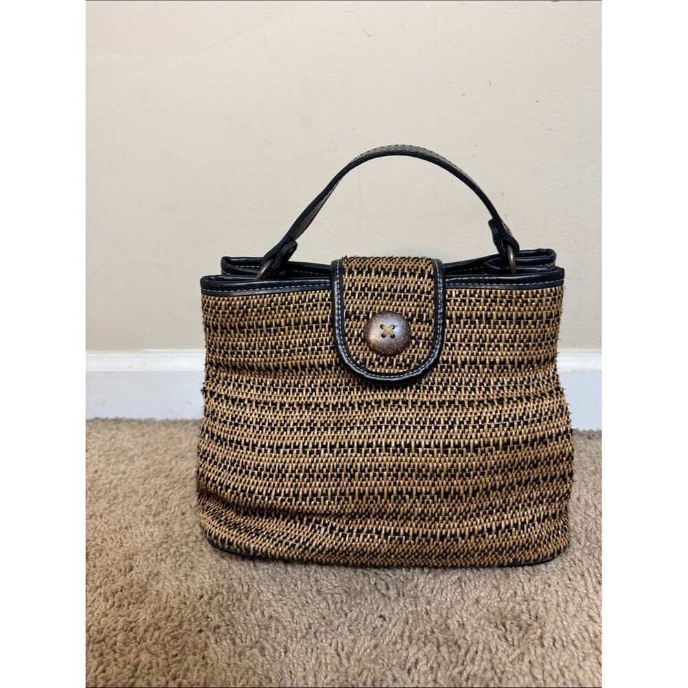 Esprit Woven Straw Top-Handle Handbag Brown and Black Cottagecore Feminine Boho